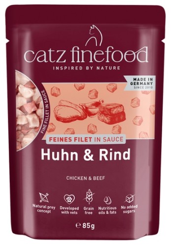 Przejdź do produktu Catz Finefood Feines Filet In Sauce Kurczak i wołowina saszetka 85g - karma mokra dla kota