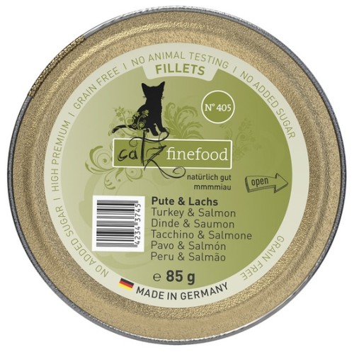 Przejdź do produktu Catz Finefood Filety N.405 Indyk/Łosoś tacka 85g - karma mokra dla kota