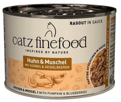 Przejdź do produktu Catz Finefood Ragout in Sauce Kurczak i Omułek (N.613) puszka 190g - karma mokra dla kota