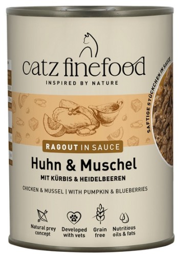 Przejdź do produktu Catz Finefood Ragout in Sauce Kurczak i Omułek (N.613) puszka 380g - karma mokra dla kota