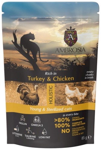 Przejdź do produktu Ambrosia Cat Young Turkey & Chicken saszetka 85g – karma mokra dla kota