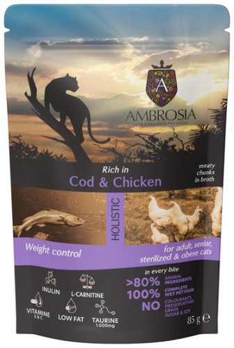 Przejdź do produktu Ambrosia Cat Adult COD & Chicken saszetka 85g – karma mokra dla kota