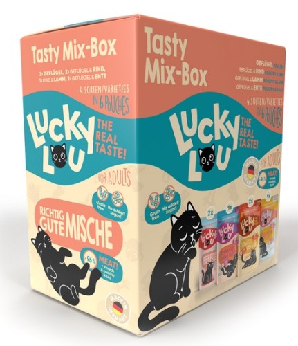 Przejdź do produktu Lucky Lou Lifestage Adult Tasty Mix-Box saszetki 6x125g – karma mokra dla kota
