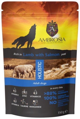 Przejdź do produktu Ambrosia Dog Adult Lamb & Salmon saszetka 150g – karma mokra dla psa